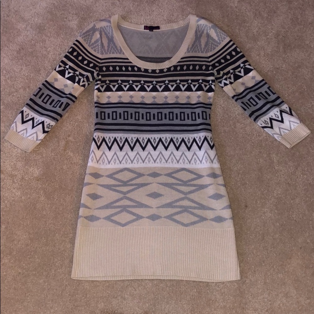 Nude/gray/black tribal print sweater dress